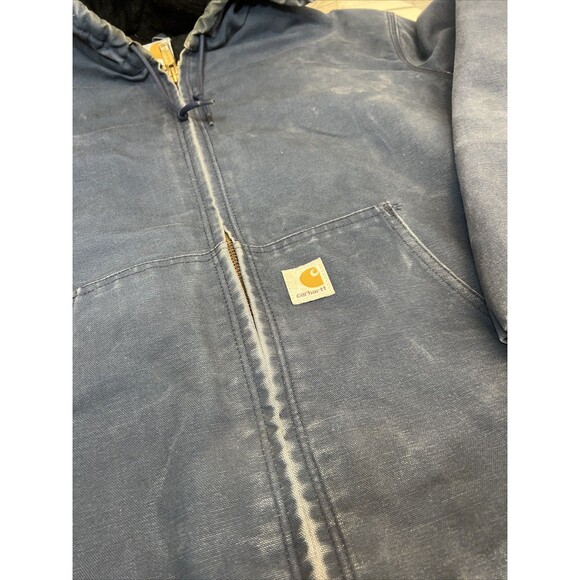Vtg Carhartt Jacket Navy DISTRESSED Duck Canvas Quilted Hooded Coat See Pics - Picture 2 of 15